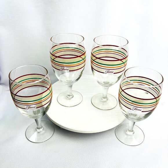 Homer Laughlin Fiesta 16 oz Goblets Iced Tea Wine Striped Glassware Set of 4 - Picture 3 of 6